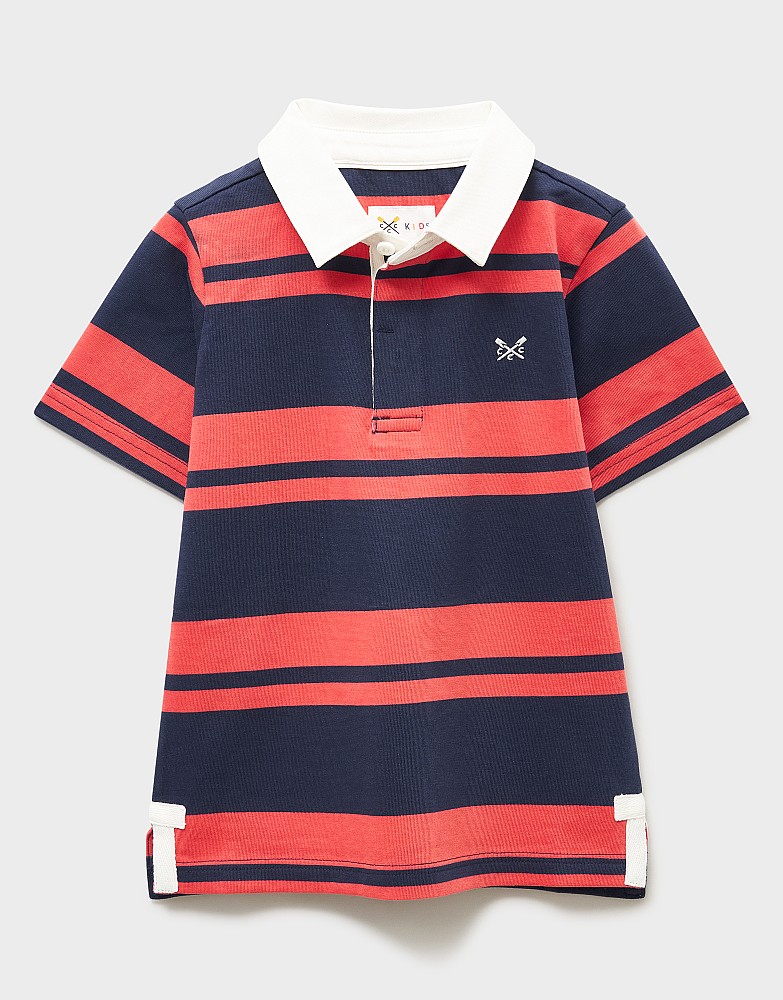 Short-Sleeve Rugby Shirt in Red and Multi Stripes