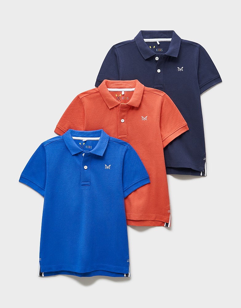 3-Pack Classic Cotton-Piqué Polo Shirts in Coral & Blue