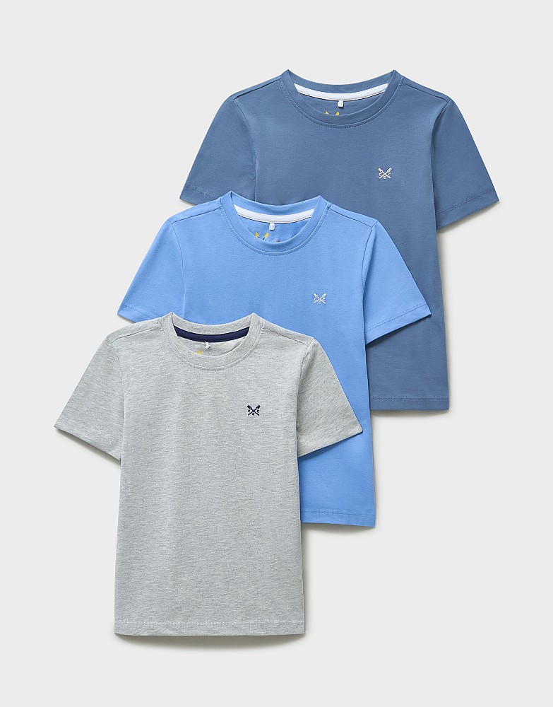 3 Pack Classic Cotton Tees in Blue & Grey Marl