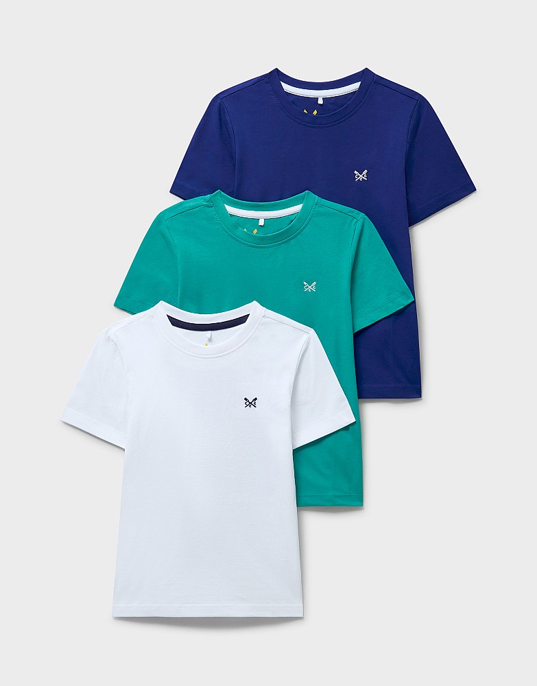 3 Pack Classic Cotton Tees in White, Blue & Green