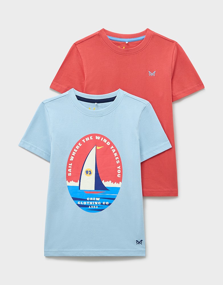 2-Pack Print & Plain Classic Tees in Light Blue & Red