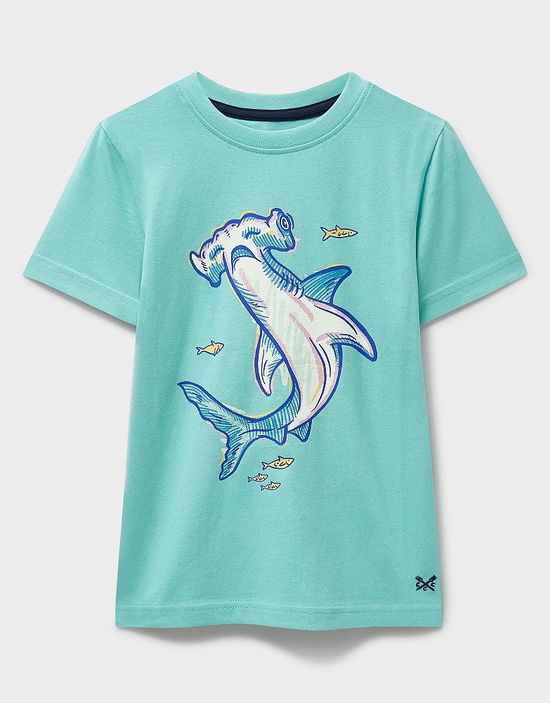 Crew Classic Shark Graphic Tee in Turquoise