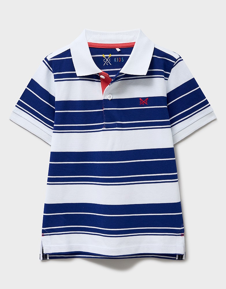 Stripe Oxford Classic Pique Polo in White and Blue