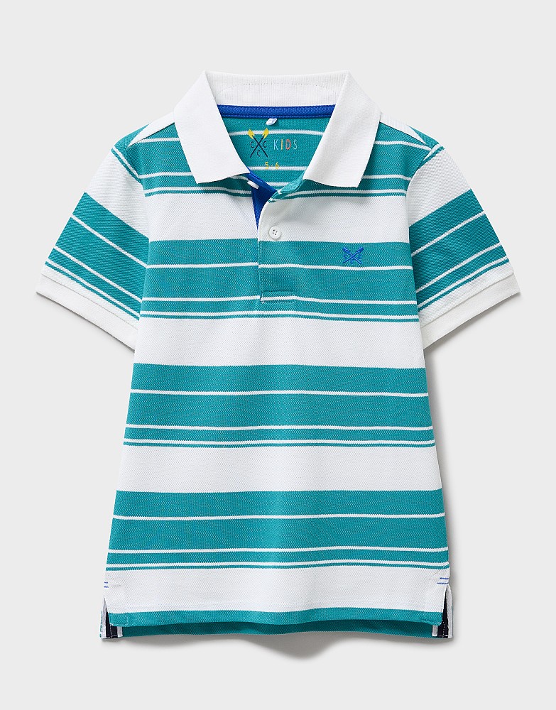 Stripe Oxford Classic Pique Polo in White and Green