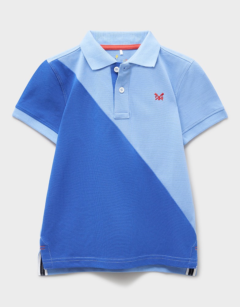 Cotton Pique Slash-Panel Polo in Blue