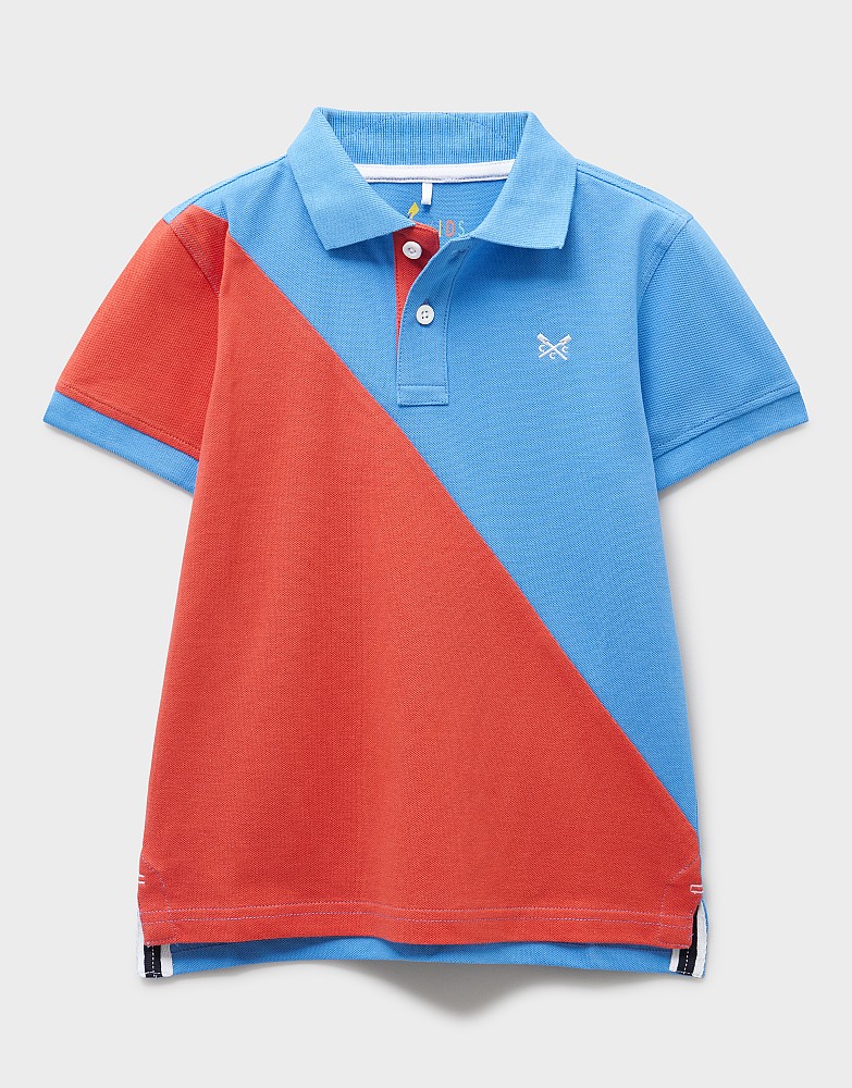 Cotton Pique Slash-Panel Polo in Red & Blue
