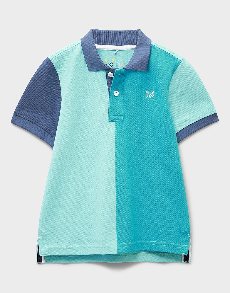 Panelled Cotton Piqué Polo in Turquoise & Green