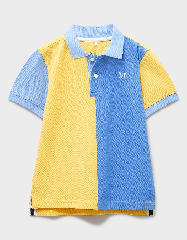 Panelled Cotton Piqué Polo in Yellow & Blue