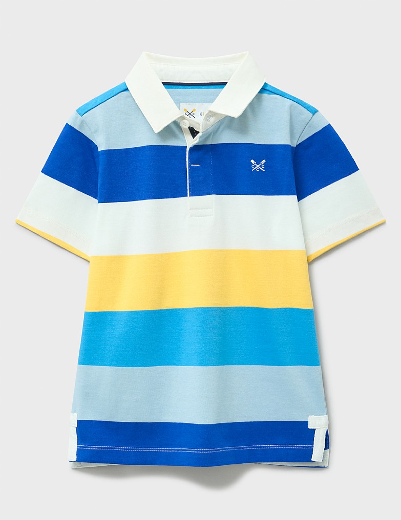 Yarn Dyed Short Sleeve Rugby Shirt in Blue, Yellow and White