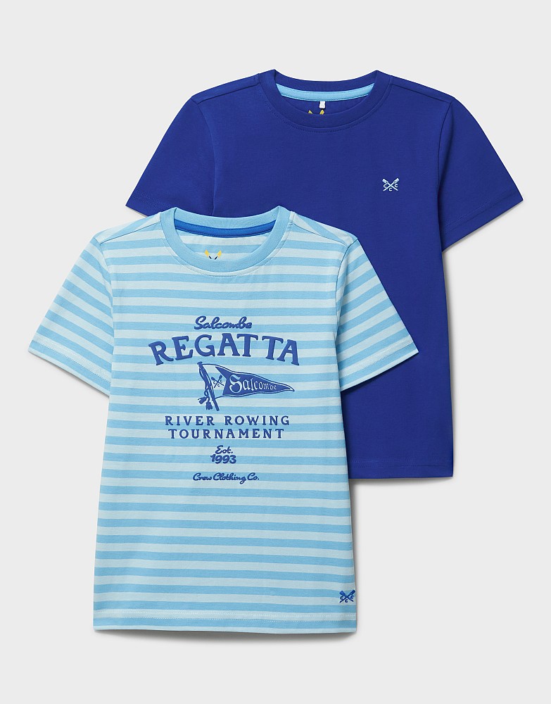 2 Pack Classic Cotton Tees in Blues and Stripes