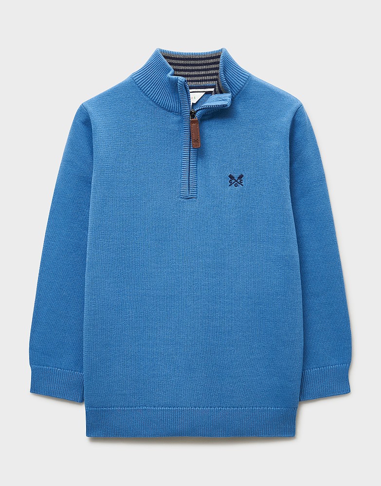 Classic Cotton Half-Zip Jumper in Mid-Blue