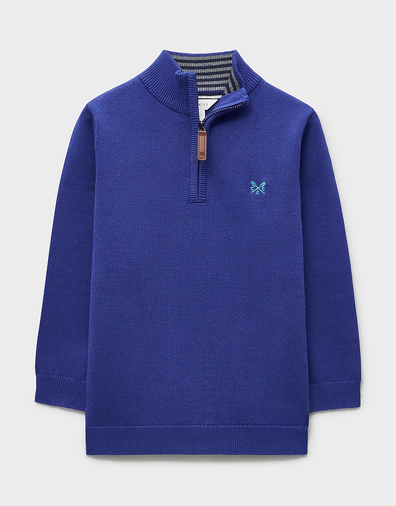 Classic Cotton Half-Zip Jumper in Mid Blue