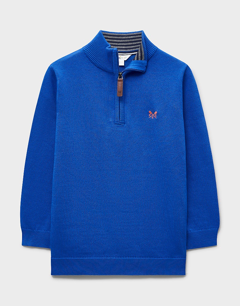 Classic Cotton Half-Zip Jumper in Cobalt Blue