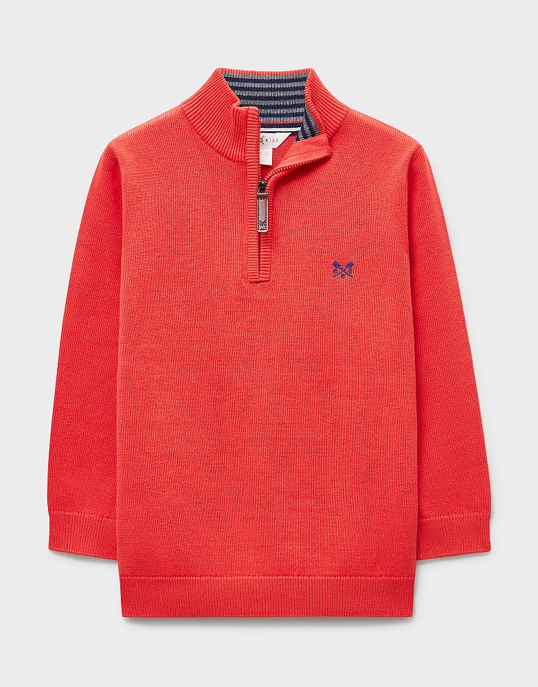 Classic Cotton Half-Zip Jumper in Coral