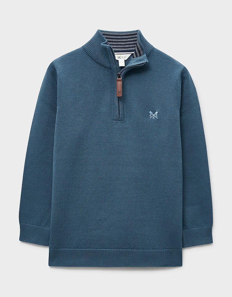 Classic Cotton Half-Zip Jumper in Teal