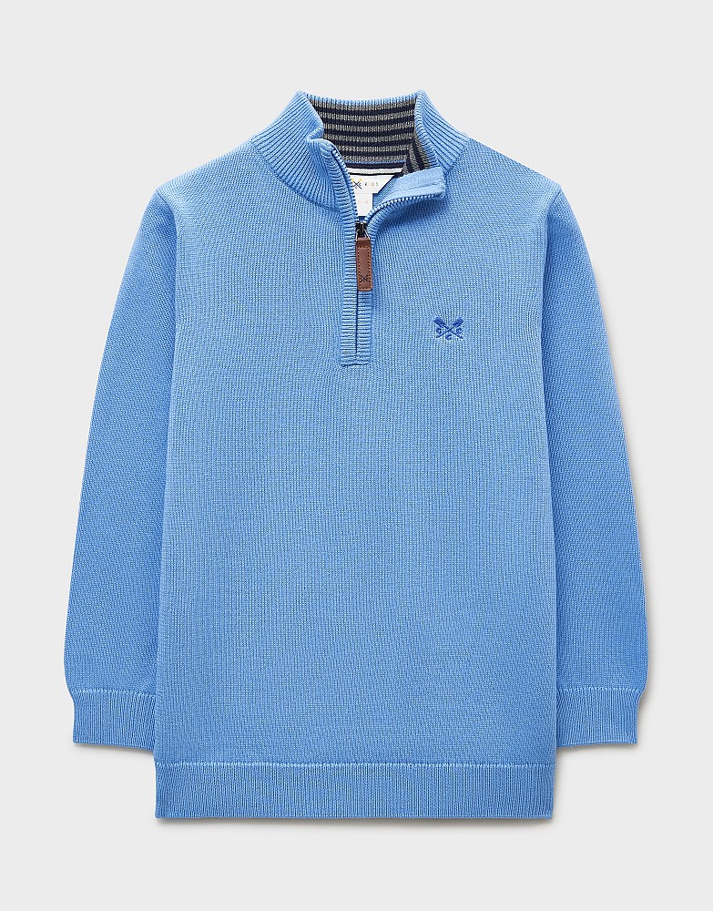 Classic Cotton Half-Zip Jumper in Light Blue
