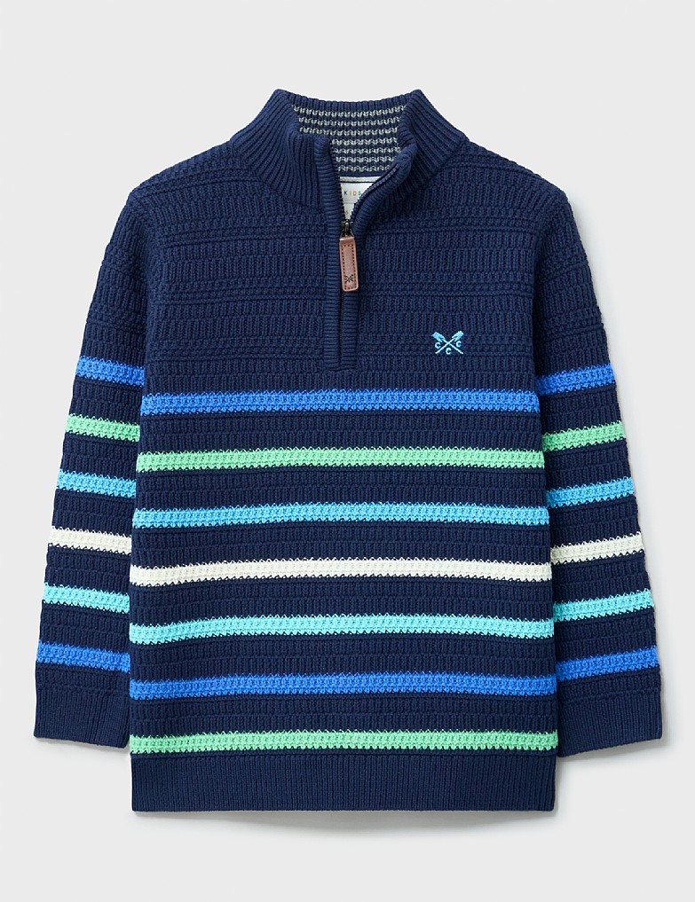 Stripe Half Zip Knit in Navy and Blue