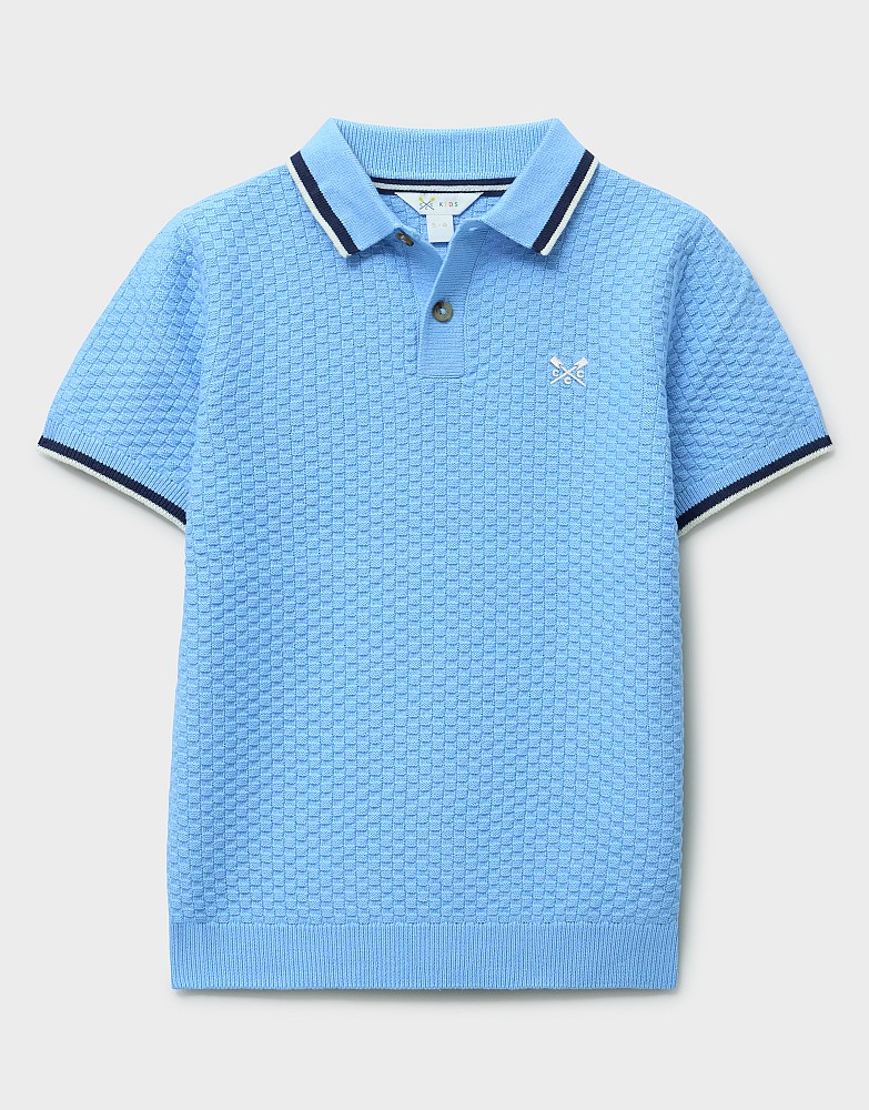 Short Sleeve Knitted Polo in Blue