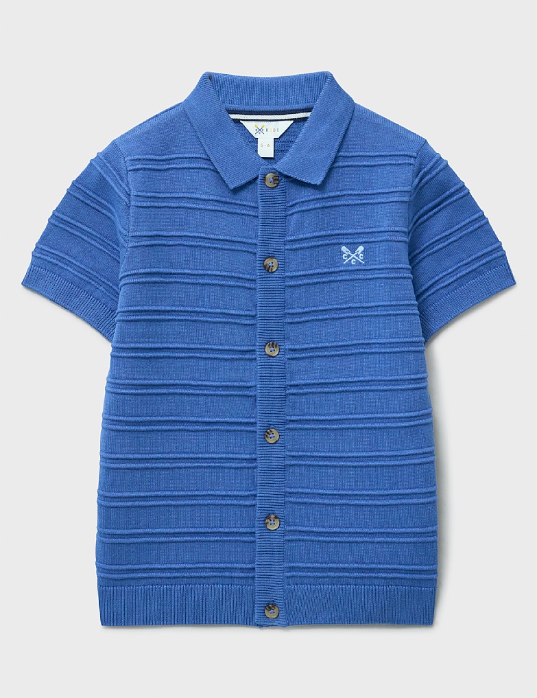 Jacquard Knitted Polo Shirt in Blue