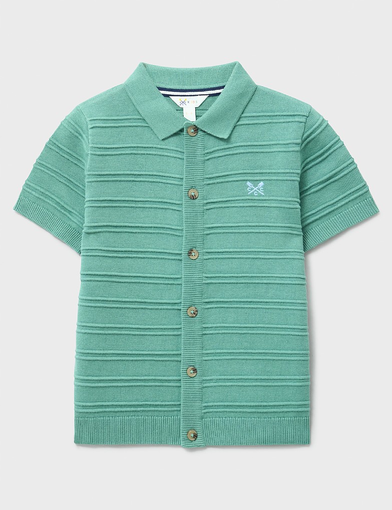 Jacquard Knitted Polo Shirt in Green