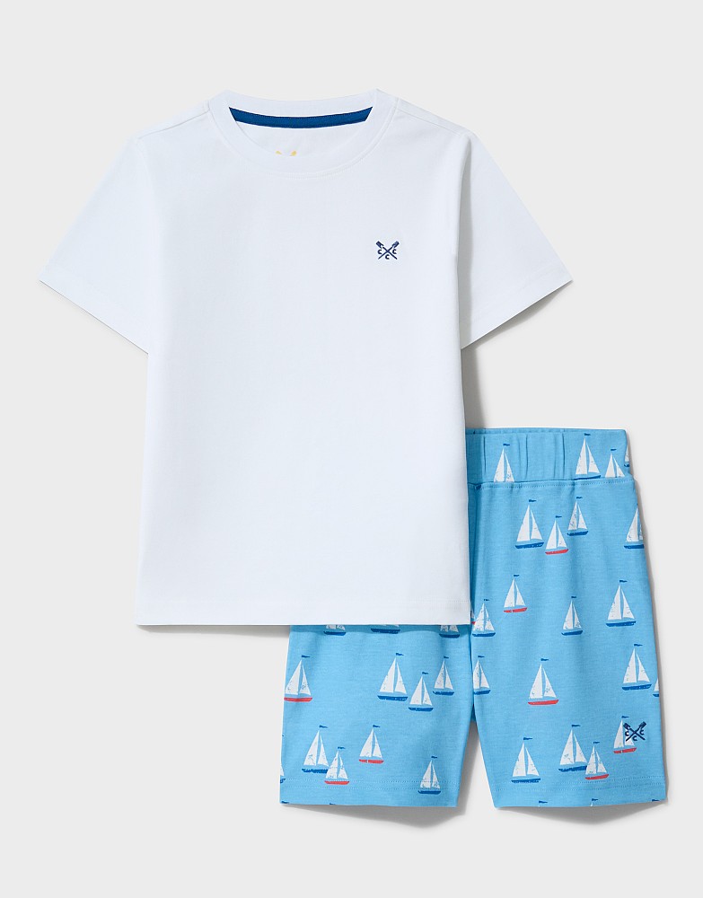 Cotton PJ Shorts Set in Blue & White