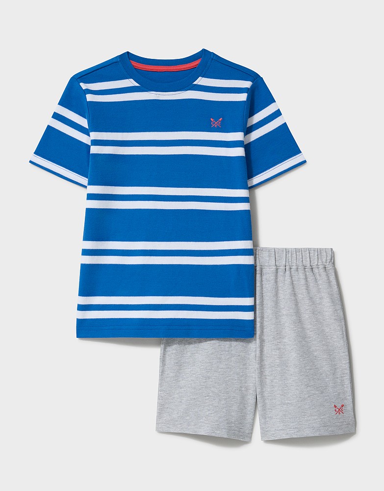 Cotton PJ Shorts Set in Blue & Grey Marl