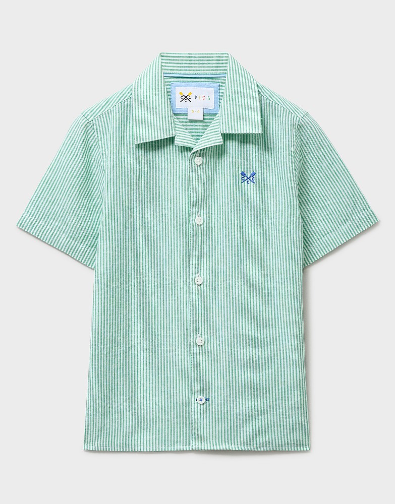 Linen-Blend Resort Shirt in Green Seersucker Stripes