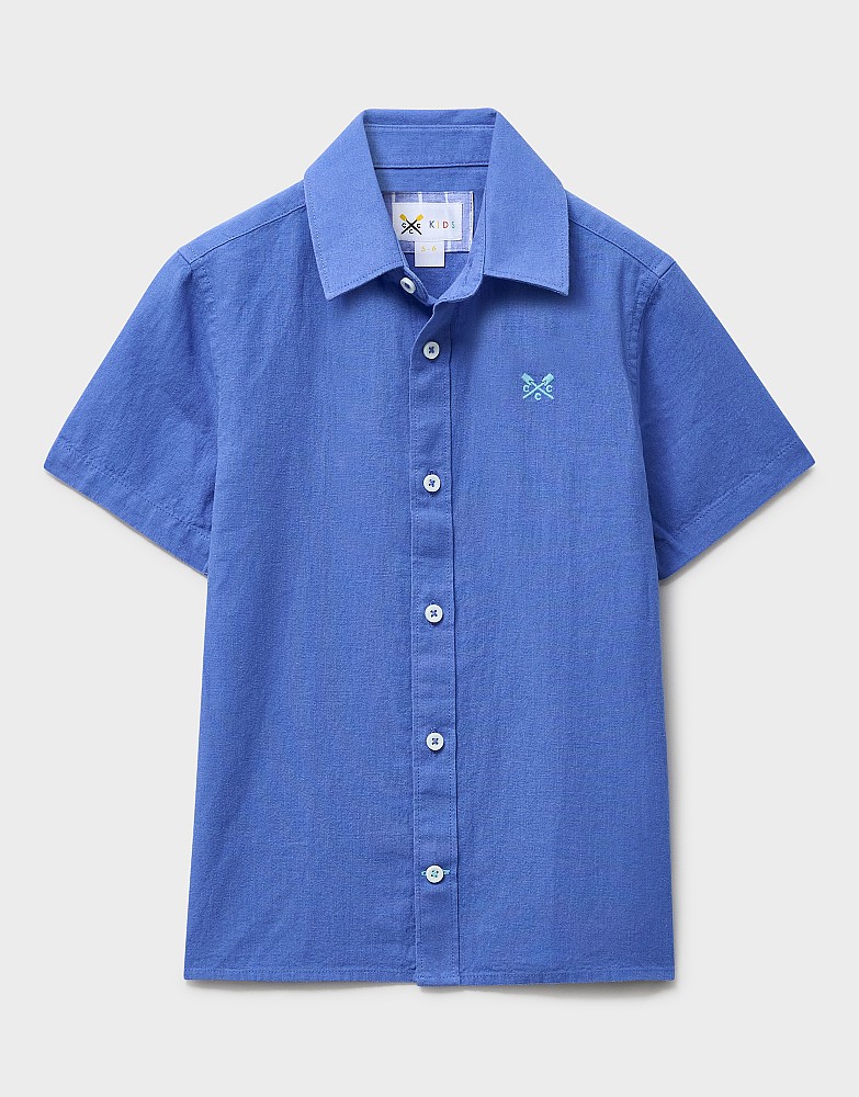 Short Sleeve Cotton-Linen Shirt in Blue