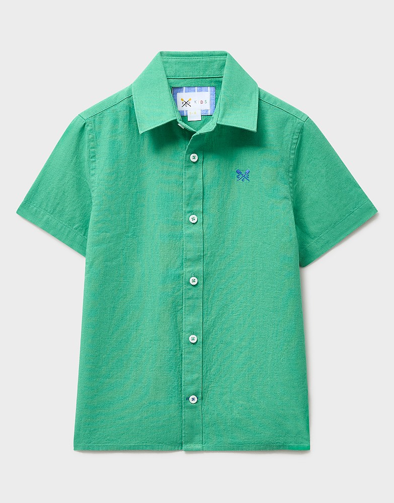 Short Sleeve Cotton-Linen Shirt in Green