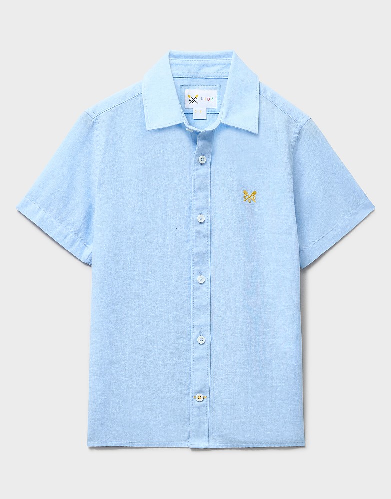 Short Sleeve Cotton-Linen Shirt in Blue