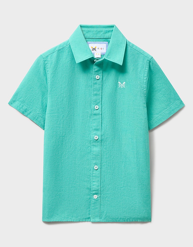 Short Sleeve Cotton-Linen Shirt in Turquoise