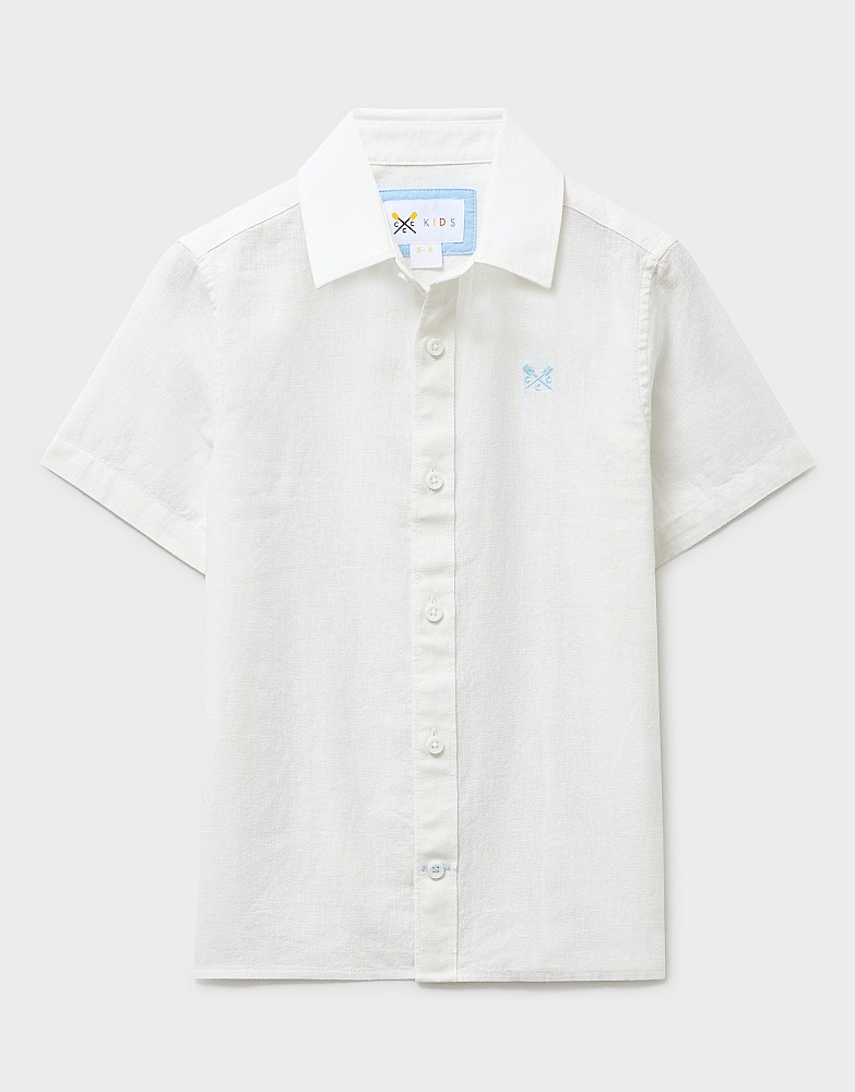 Short Sleeve Cotton-Linen Shirt in White