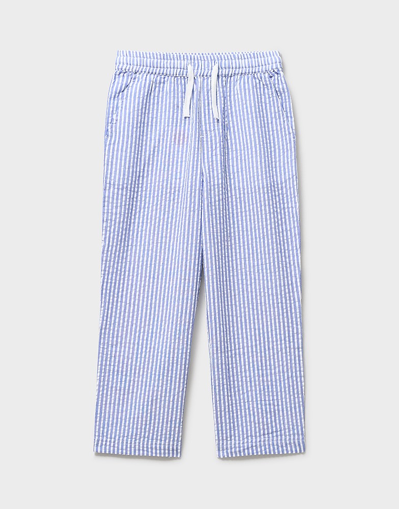 Drawstring Relaxed Cotton Trousers in Blue and White