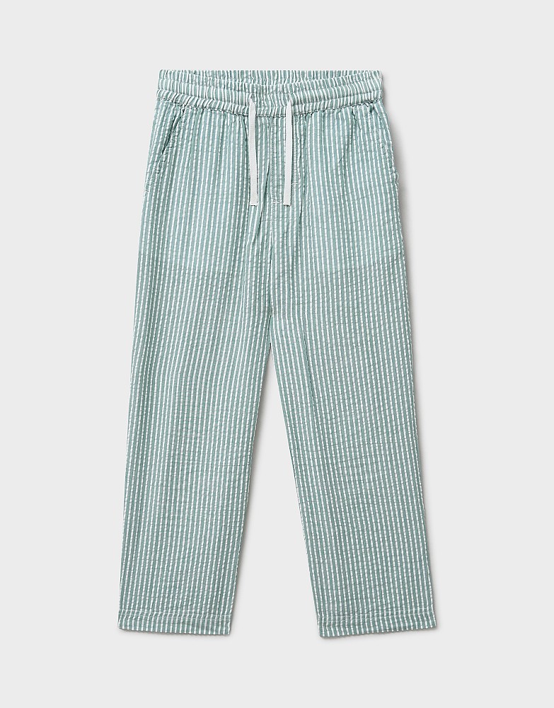 Drawstring Relaxed Cotton Trousers in Green and White