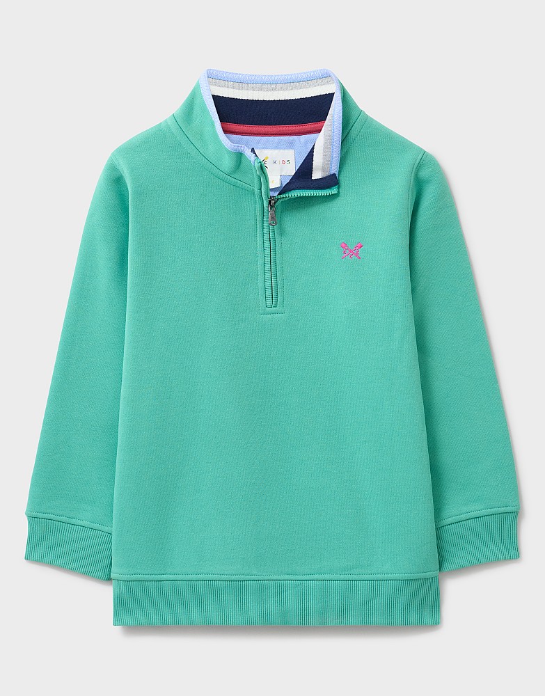Yarn-Dyed Half Zip Sweatshirt in Aqua Blue