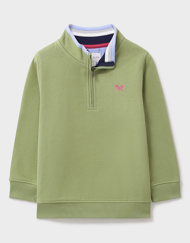 Yarn-Dyed Half Zip Sweatshirt in Khaki Green