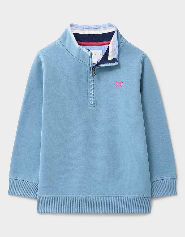 Yarn-Dyed Half Zip Sweatshirt in Pale Blue