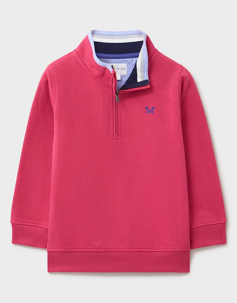 Yarn-Dyed Half Zip Sweatshirt in Red
