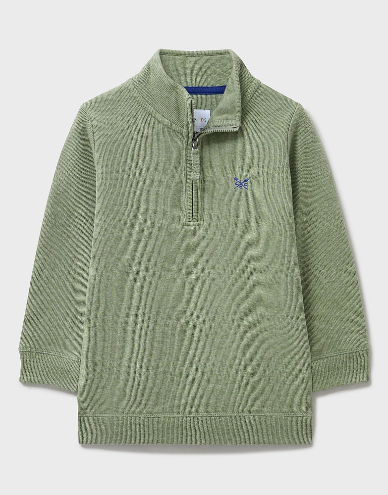 French Rib Half Zip Sweatshirt in Khaki