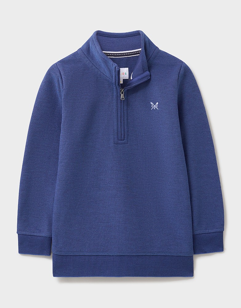 Birdseye Cotton Half Zip Sweatshirt in Navy