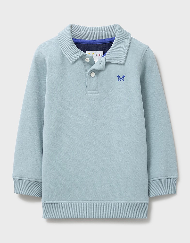 Cotton Blend Polo Sweatshirt in Sage Green