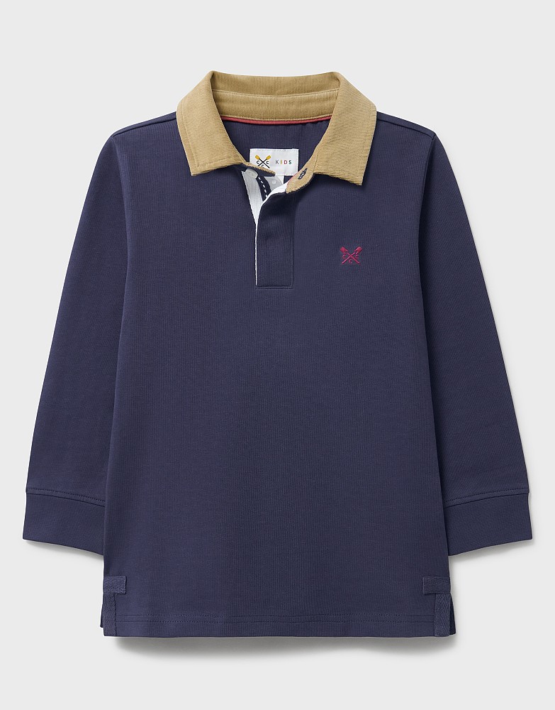 Cotton Rugby Sweatshirt with Cord Collar in Blue
