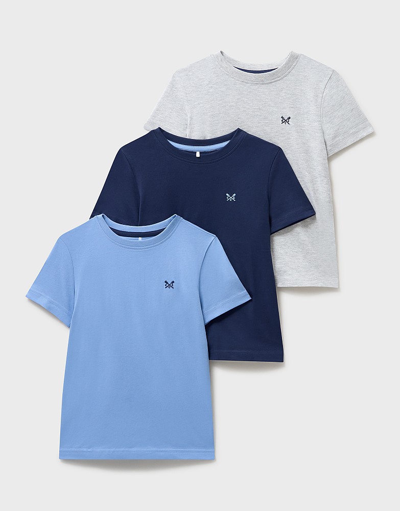 3 Pack Cotton T-Shirts in Grey, Blue and Navy