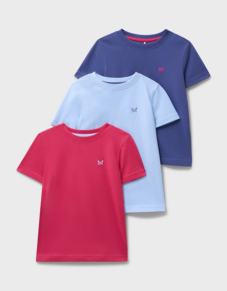 3 Pack Cotton T-Shirts in Pink and Blues