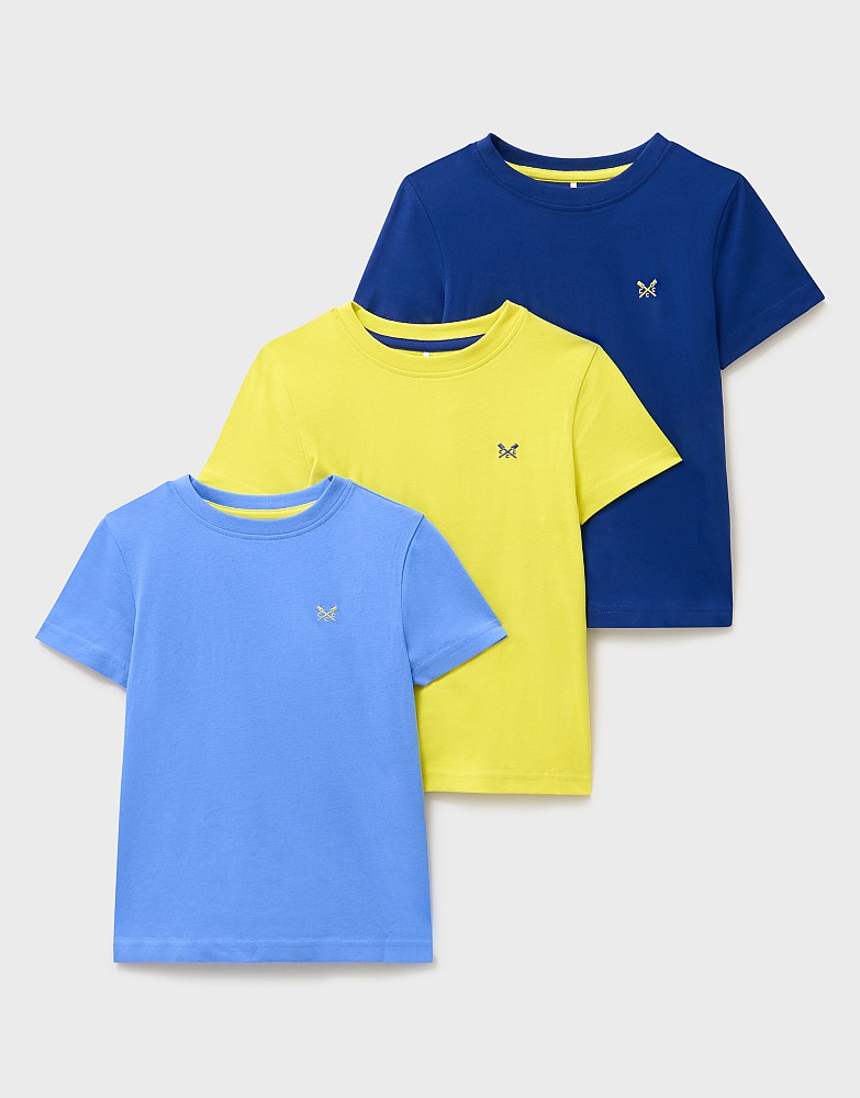 3 Pack Cotton T-Shirts in Yellow, Blue and Dark Blue
