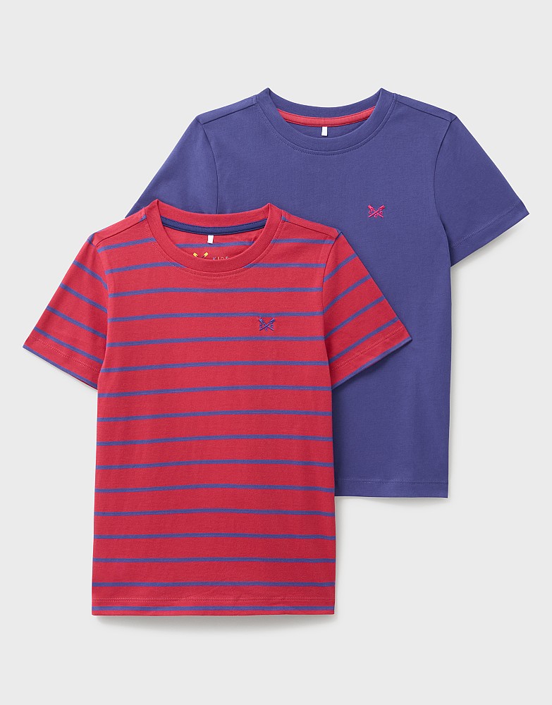 2 Pack Stripe and Solid T-Shirt in Blue and Red