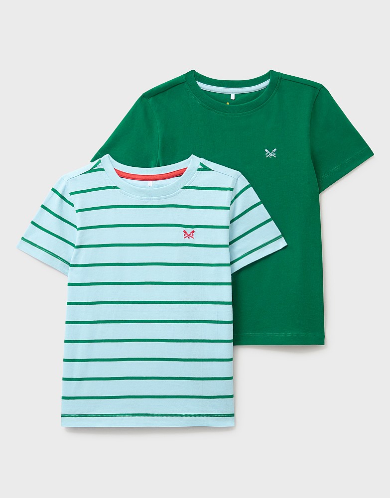 2 Pack Stripe and Solid T-Shirt in Green and Blue