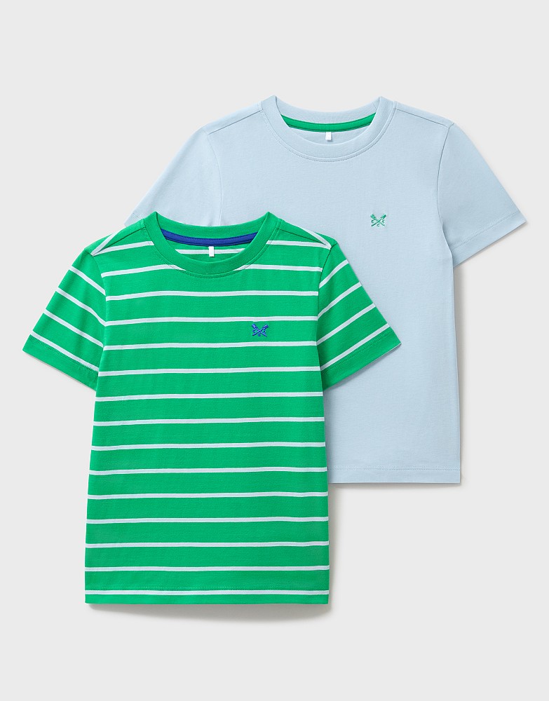 2 Pack Stripe and Solid T-Shirt in Pale Blue and Green