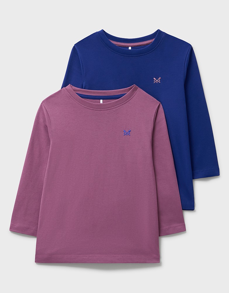 2 Pack Long Sleeve T-Shirts in Blue and Muted Purple