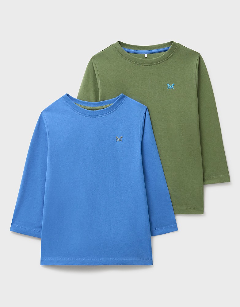 2 Pack Long Sleeve T-Shirts in Khaki and Blue